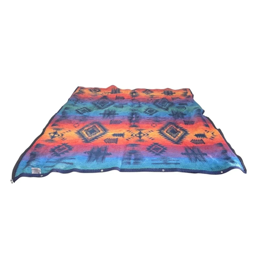 Vintage Biederlack Fleece Blanket Tribal Southwestern Aztec Festival Stadium Zip